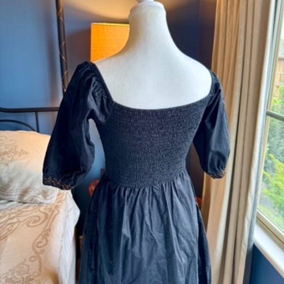 Old Navy Black Midi Dress w Tan Elastic Smocked Bodice - Picture 9 of 15